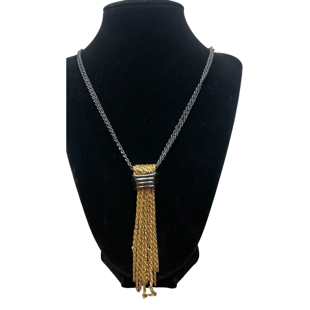 Stella‎ Dot Sutton Convertible Tassel Necklace Gold Silver Fringe Long Chain 33"
